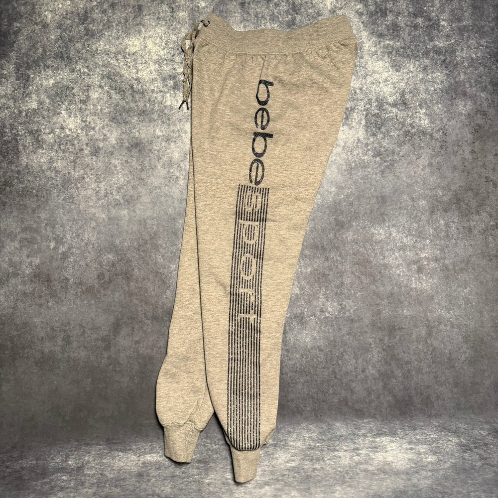 Y2K Bebe Sport Gray Jogger Sweatpants Logo Print Athletic‎ Womens Size S
